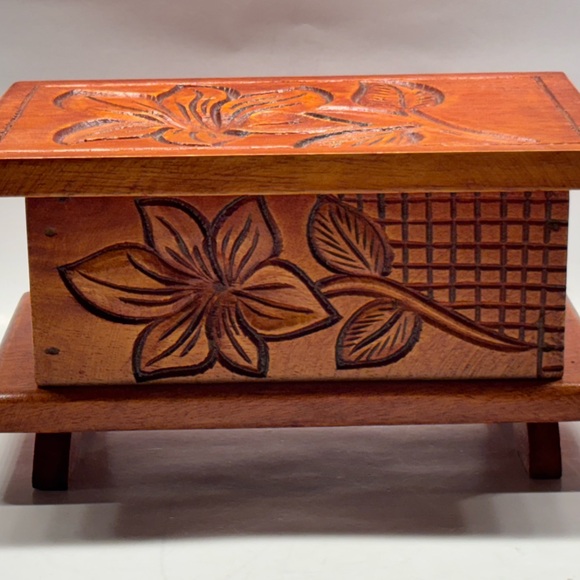 Other - Vintage Carved Wooden Jewelry Box